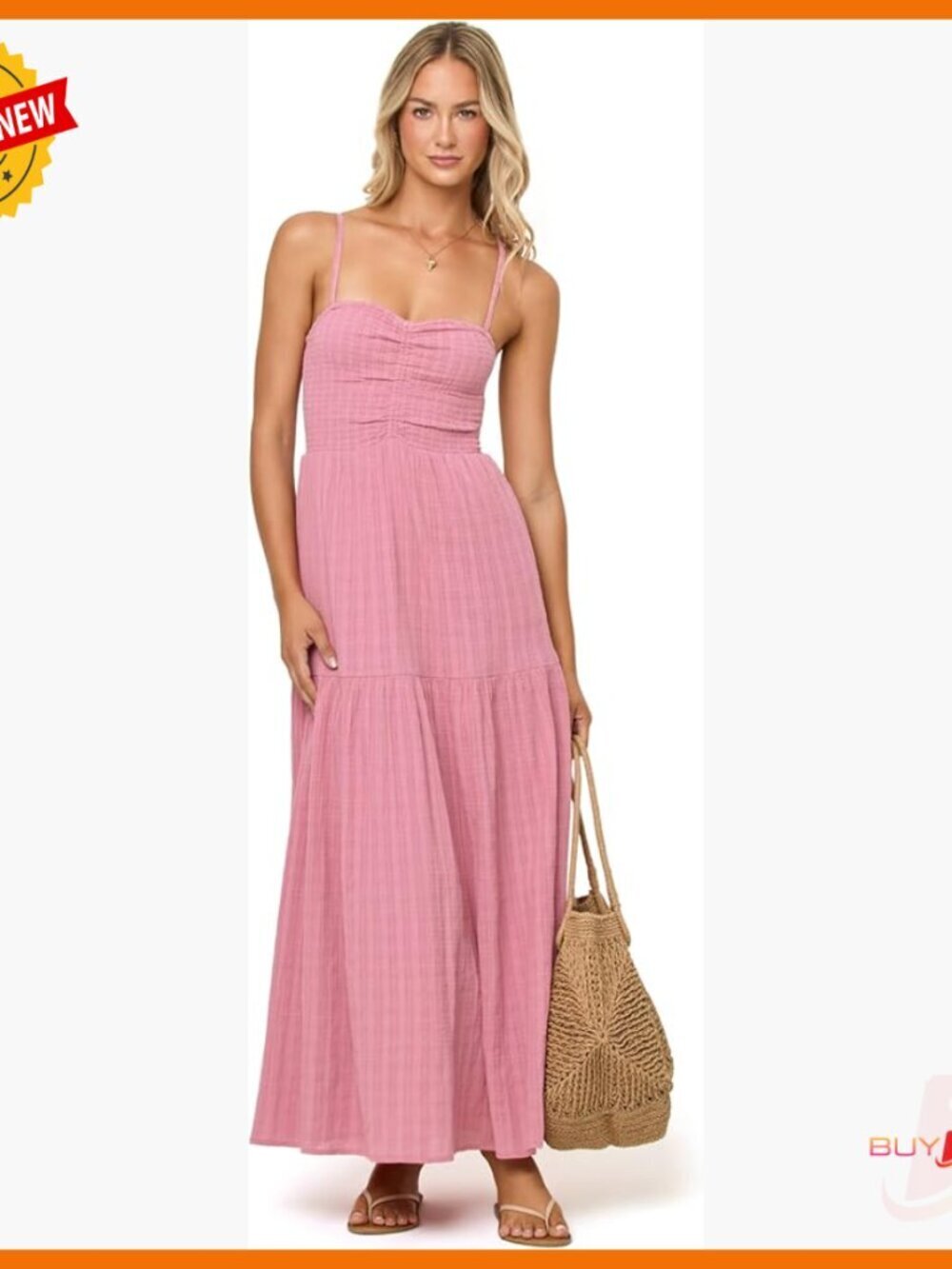 Cotton Maxi Dress with Adjustable Straps Smocked Bodice Tiered Sundress